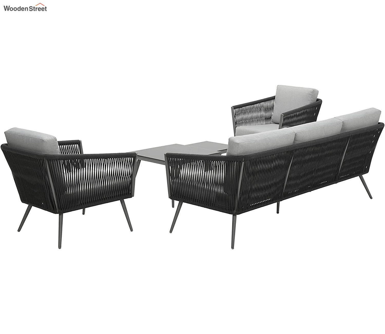 Stylish Black Rope Outdoor Furniture With Cushion Set