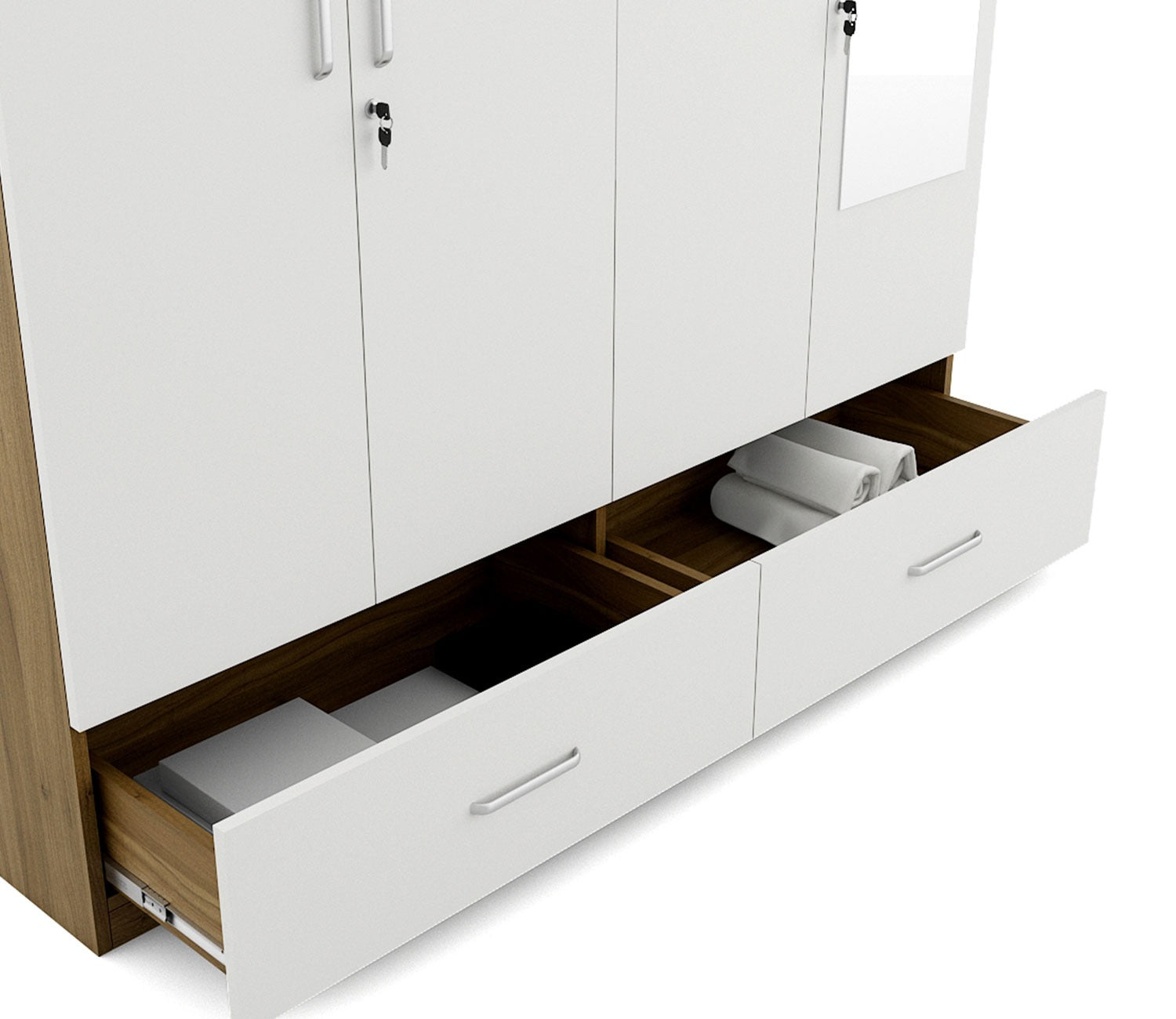 Kosmo Apex 4 Door Wardrobe With Mirror (Exotic Teak Frosty White Finish)