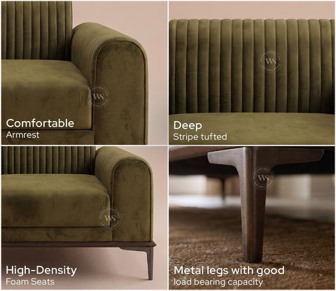 Lorenz 2 Seater Sofa (Velvet, Dark Olive Green)