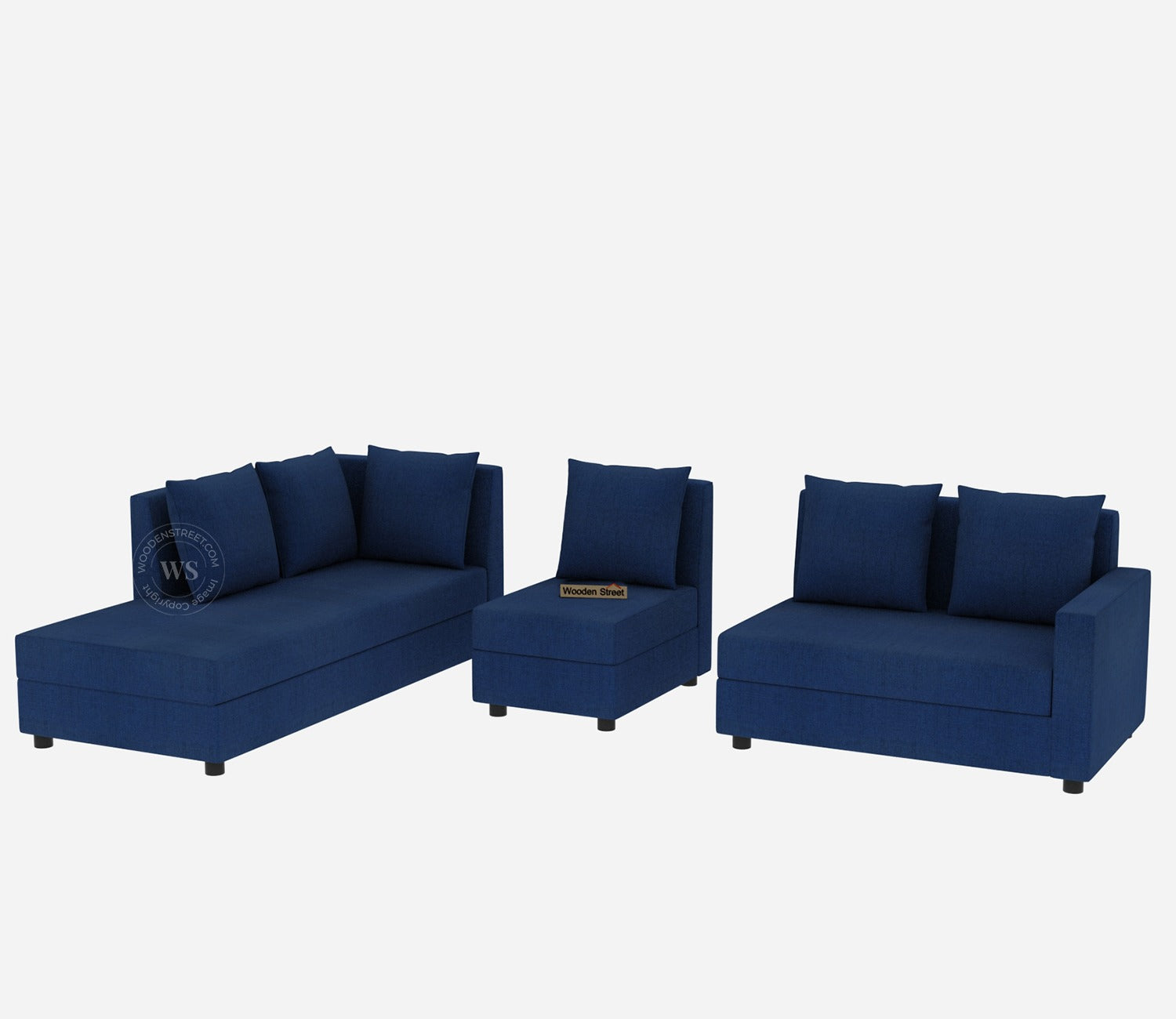 Sible L-Shape 6 Seater Left Aligned Fabric Sofa (Cotton, Azure Blue)