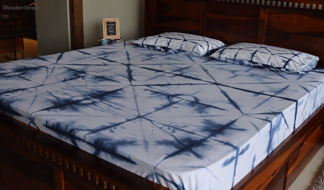 Tie and Die Indigo Contrast Double Bed Sheet with Pillow Covers
