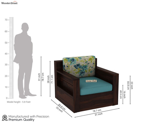 Marriott 1 Seater Wooden Sofa (Walnut Teal Aqua Marine)
