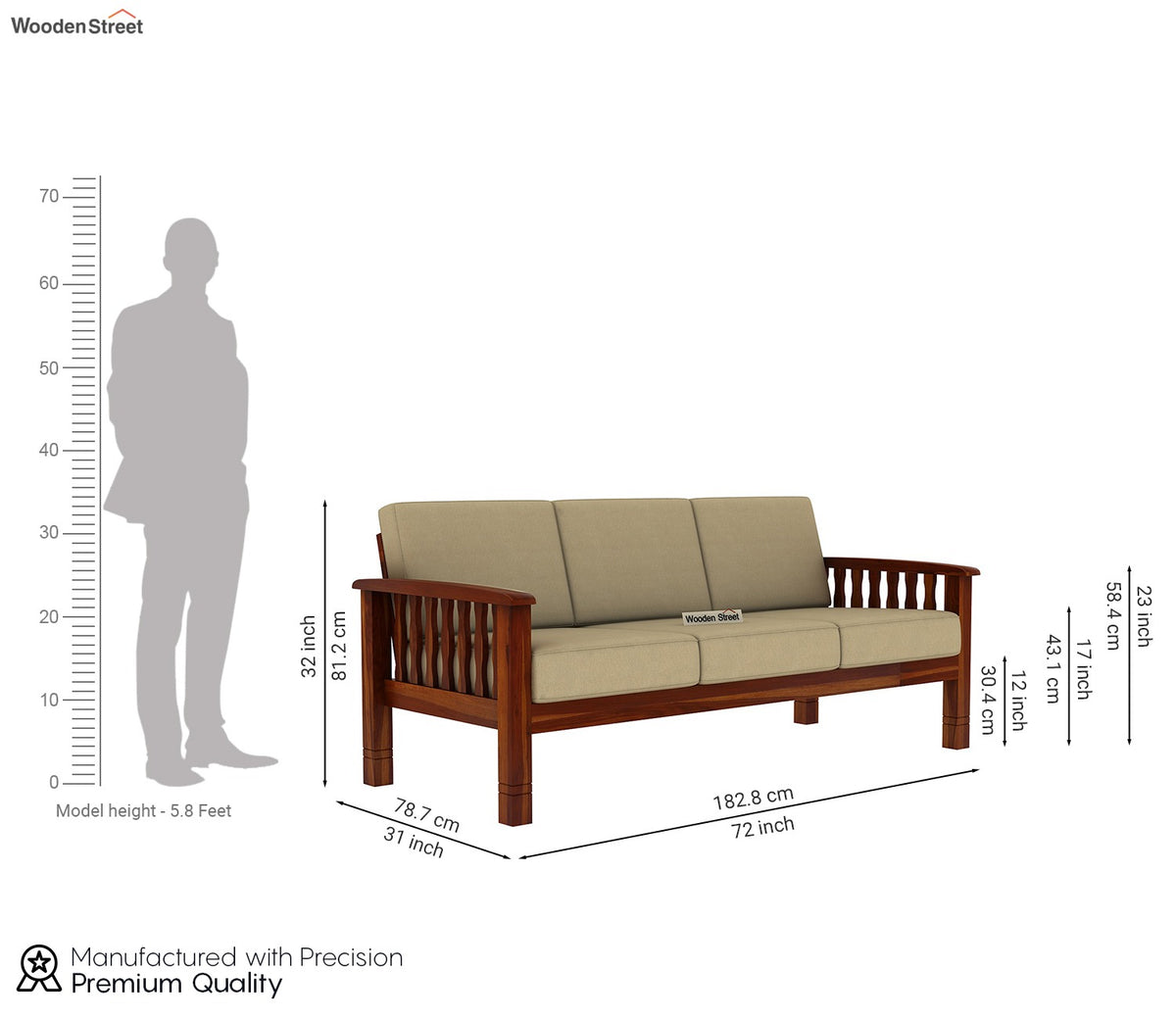 Olympia 3 Seater Wooden Sofa (Honey Irish Cream)