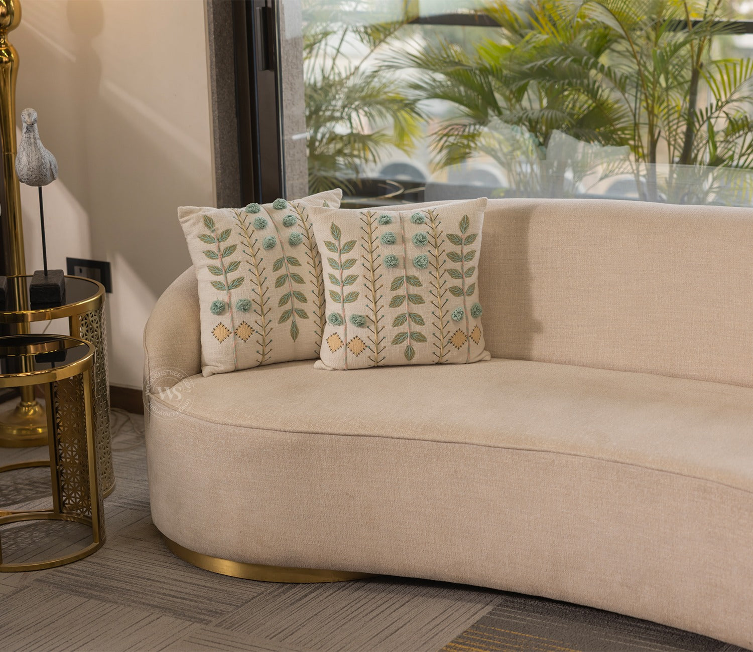 Osbert 3 Seater Curved Sofa (Cotton, Jade Ivory)