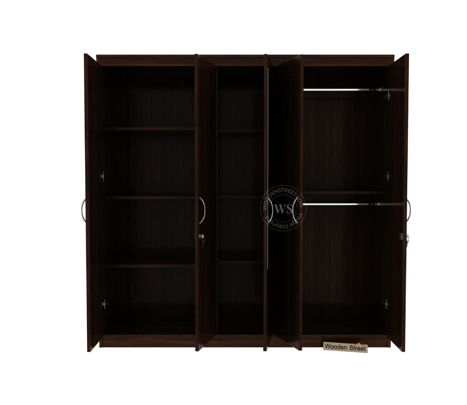 Mahin Five Door Multi Utility Wardrobe with Mirror (Columbian Walnut Finish)