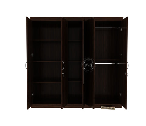 Mahin Five Door Multi Utility Wardrobe with Mirror (Columbian Walnut Finish)