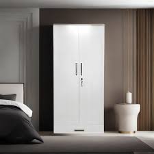 True living 2 Door Fitted White wardrobe Laminated Finish & PU Finish (3 Ft*2 Ft*8 Ft)