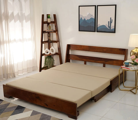 Della 3 Seater Sheesham Wood Sofa Cum Bed Without Armrests (Honey Irish Cream)
