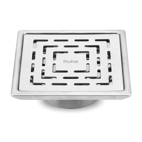 Trueliving_Sapphire Silver Square 304-Grade Floor Drain with Collar & Cockroach Trap (5 x 5 Inches)
