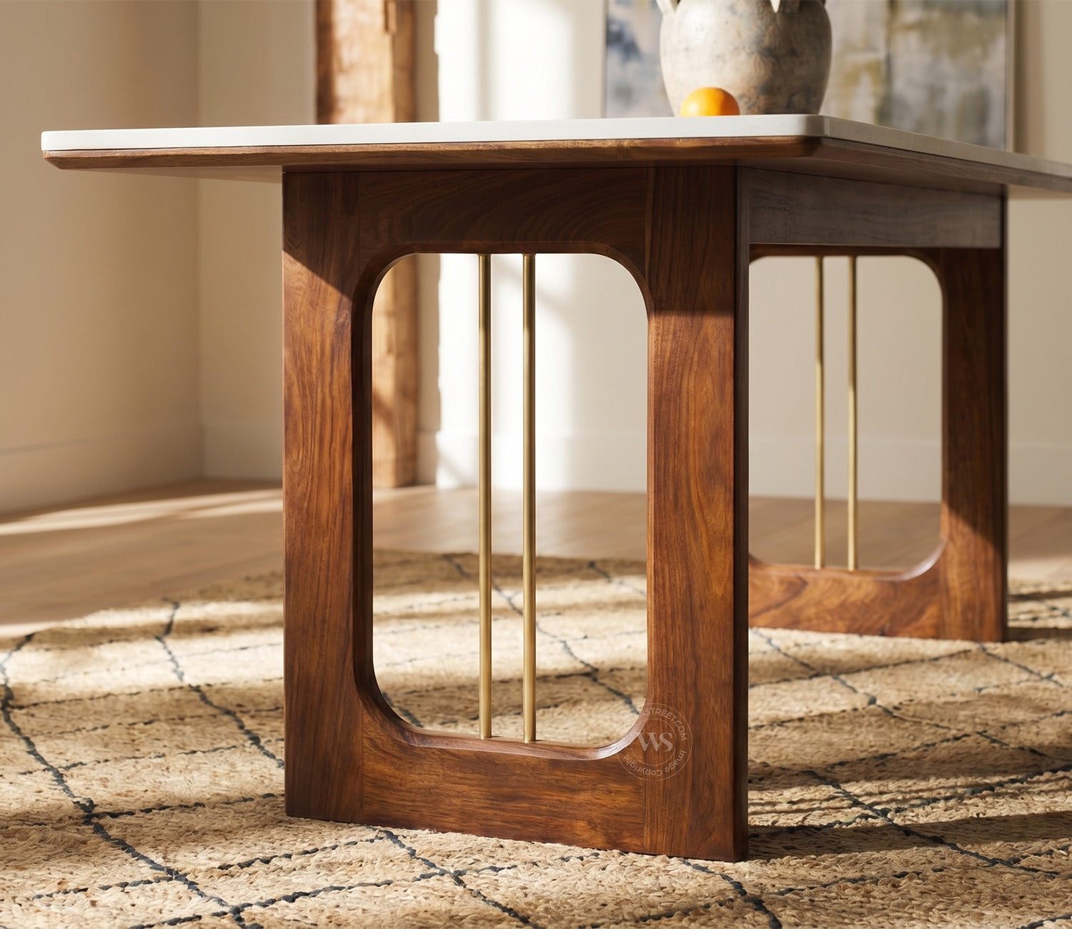 Kanak Designer 6 Seater Sheesham Wood Dining Table Set with Mishaan Quartz Top Table and Misha Chair (Teak Finish)