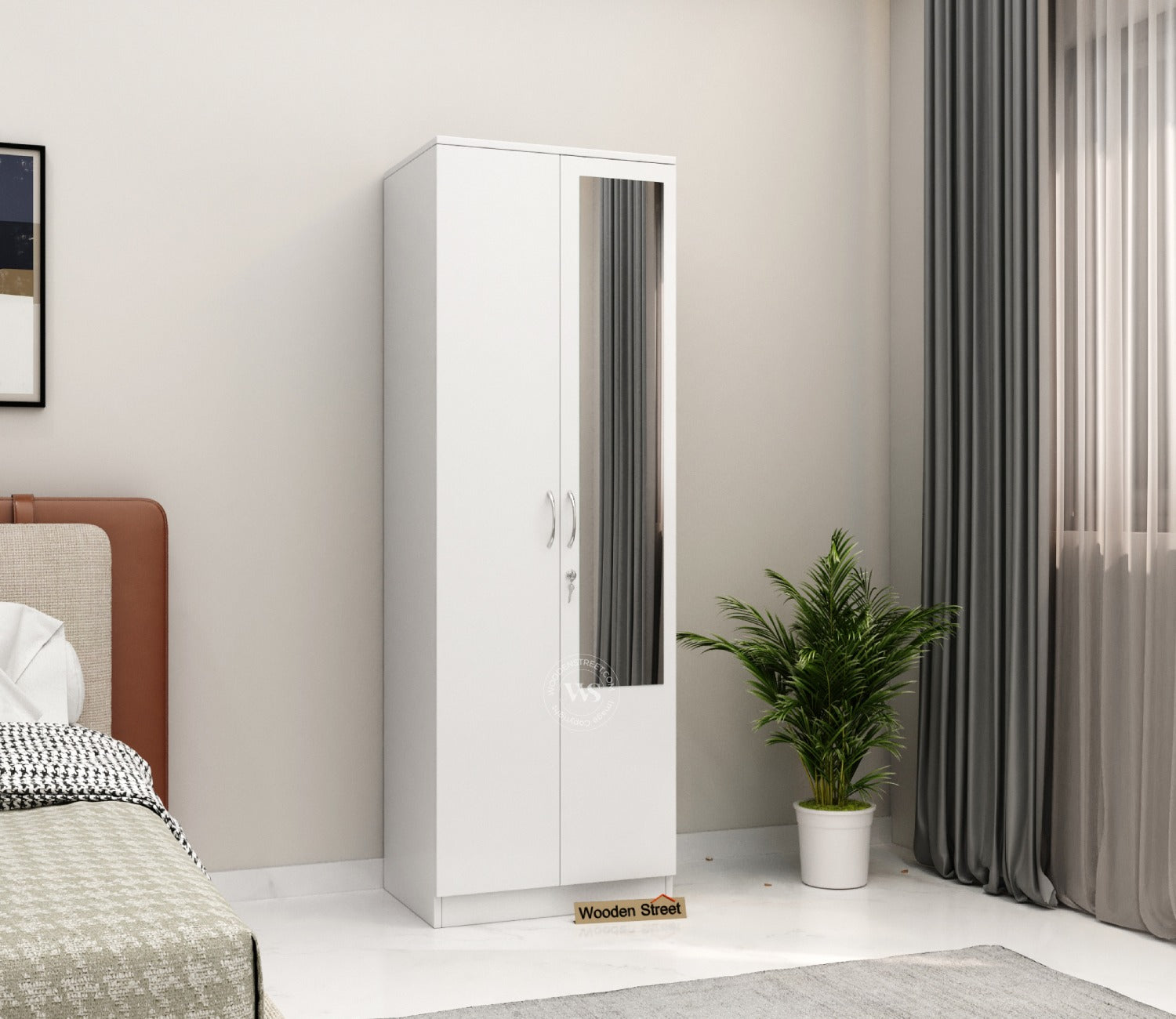 Lillian 2 Door Wardrobe With Mirror (Frosty White Finish)