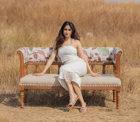Reyes Bench With Back Rest (Cotton, Rosy Leaf)