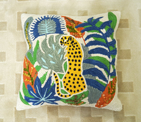 Leopard Printed Multicolor Cotton Hand Woven Set of 1 Cushion Cover (20 x 20 Inch)