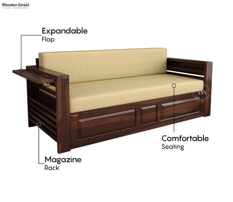 Feltro Sheesham Wood Sofa Bed With Storage (King Size, Walnut Irish Cream)