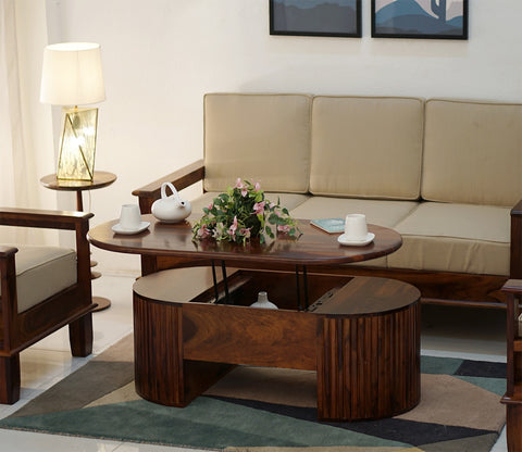 Silvia Lift Top Sheesham Wood Coffee Table with Hidden Storage Compartment (Walnut Finish)