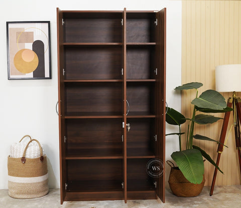 Kayden 3 Door Multi Utility Wardrobe With Lock (Columbian Walnut Finish)