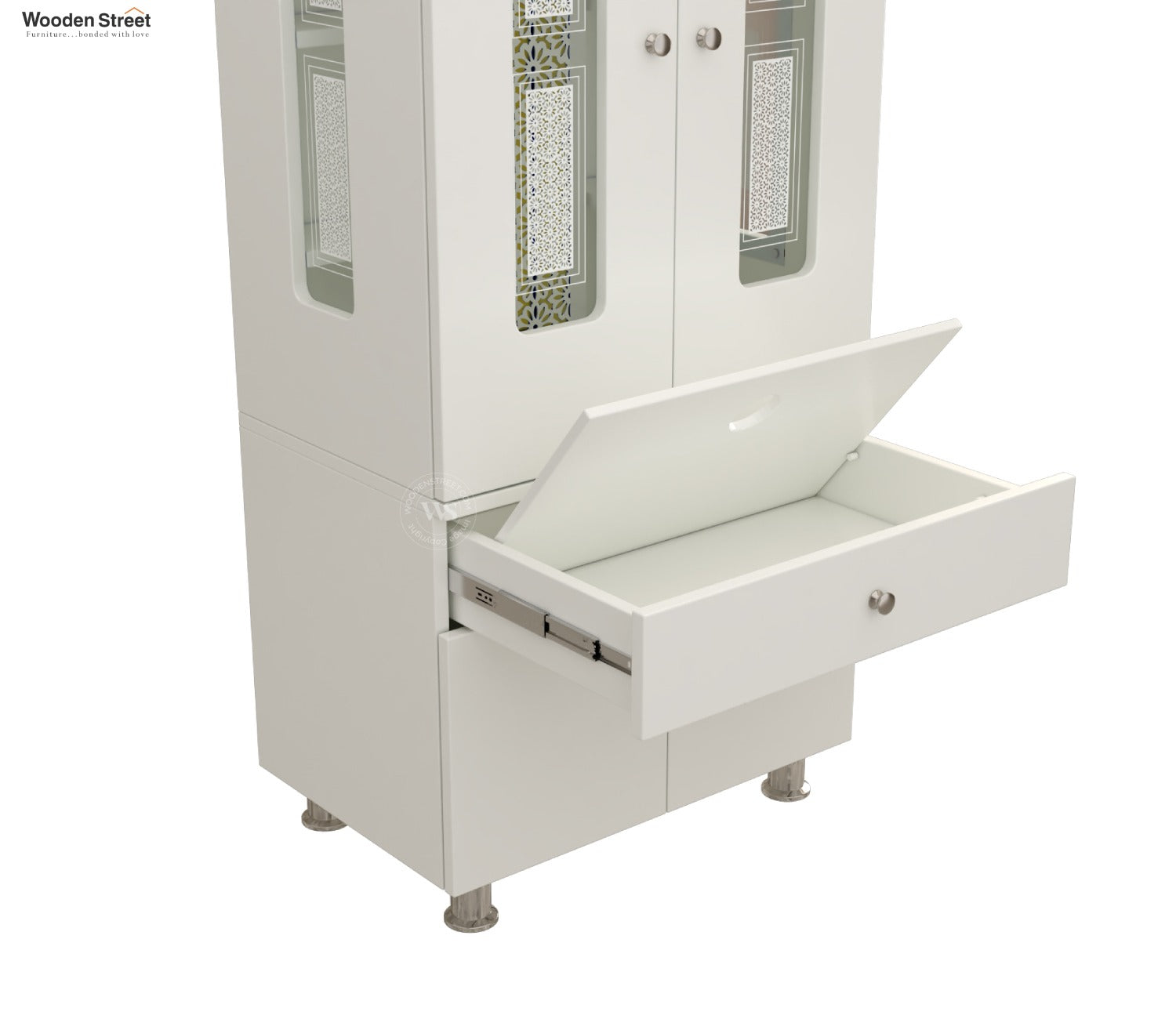 Atharv Engineered Wood Home Temple With Inbuilt LED Light System (White Finish)