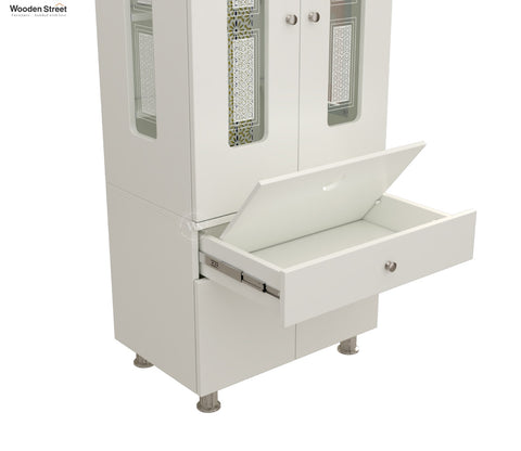 Atharv Engineered Wood Home Temple With Inbuilt LED Light System (White Finish)