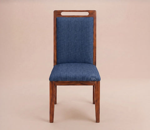 Hazel Sheesham Wood Premium Cotton Cushioned Dining Chair - Set of 2 (Cotton, Honey Iris Blue)