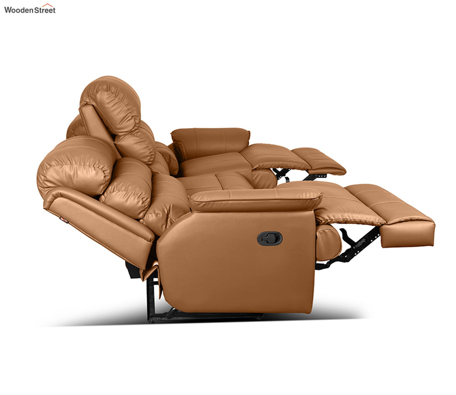 Valencia Motorized Leatherette Three Seater All Seat Recliner (Brown Upholstery)
