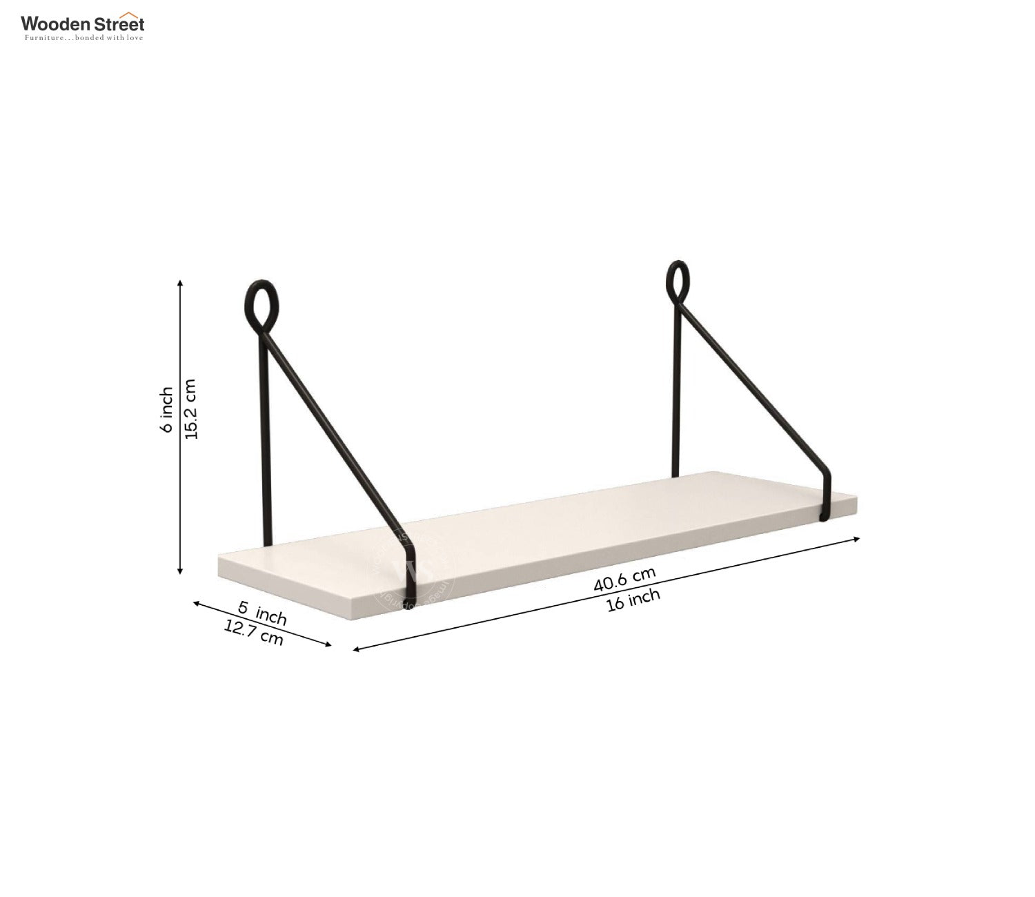 Luna Hanging Wall Shelf, Metallic Black & White Combination Wall Mounted Shelves for Living Room/Bedroom - Set of 2 (Frosty White)