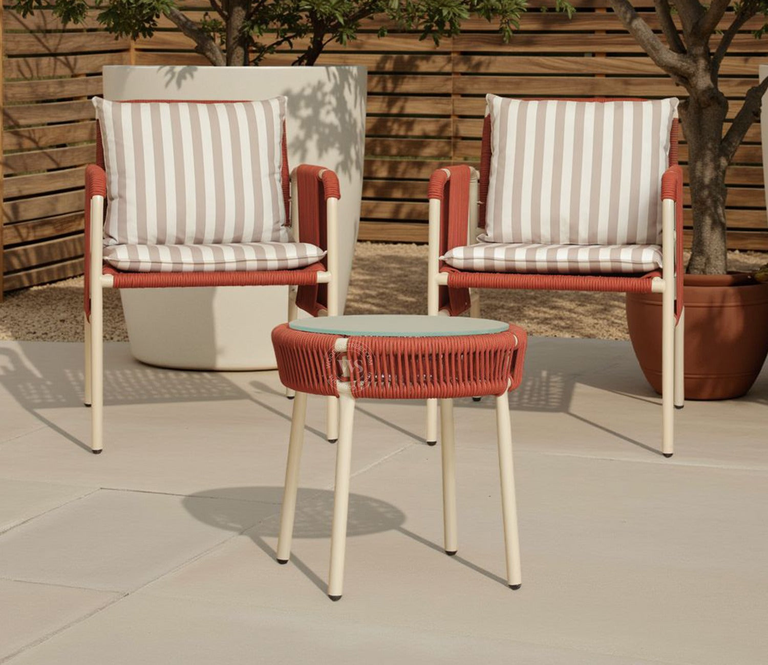 Corsica Rope Woven 2 Seater Outdoor Set with Coffee Table (Brick Red)