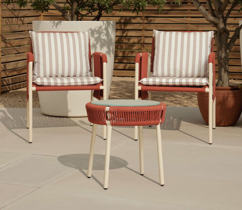 Corsica Rope Woven 2 Seater Outdoor Set with Coffee Table (Brick Red)