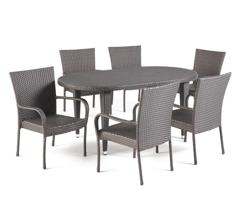 Dark Brown Rattan And Wicker Outdoor Dinning Patio Set