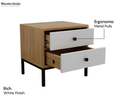 Suven Modern Engineered Wood Bedside Table with MDF Front & Metal Base (Santana Pattern)