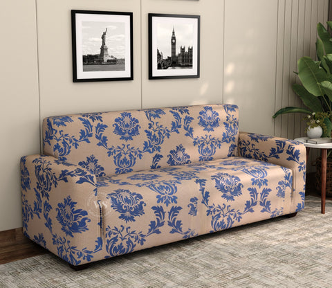 Grace Floral Printed Polyester Spandex 3+1+1 Sofa Cover Set (Blue)