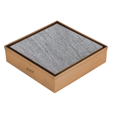 Trueliving Home Brown Marble Insert Shower Drain Channel (6 x 6 Inches) ROSE GOLD PVD Coated