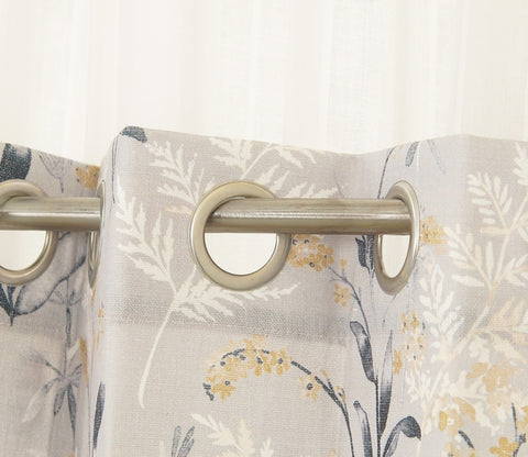 Grey Daisy Uplands Floral Print Light-Filtering Door Curtains Set of 2 (Grey, 7 Feet)