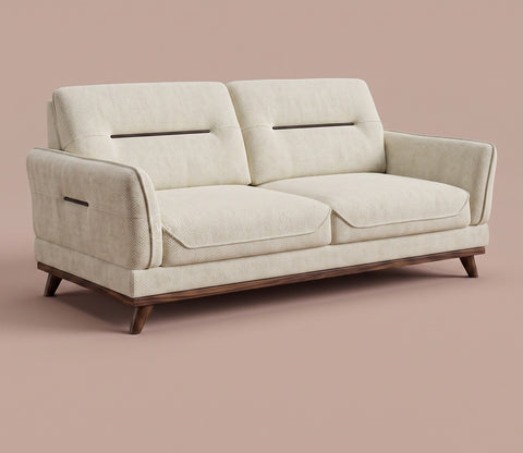 Alvaro 3 Seater Fabric Sofa with Wooden Accents (Cotton, Cottage Ivory)