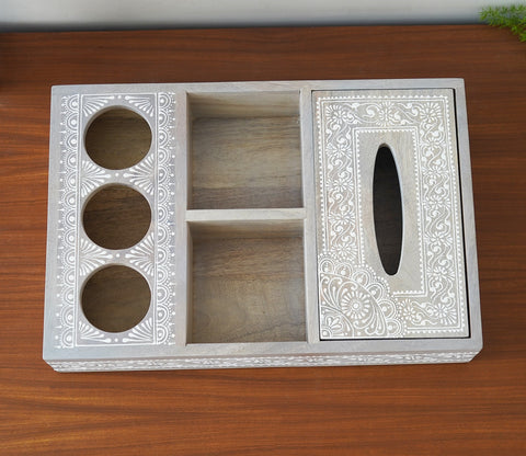 Ira Traditional Designer Hand Painted Wooden MultiStorage Tray