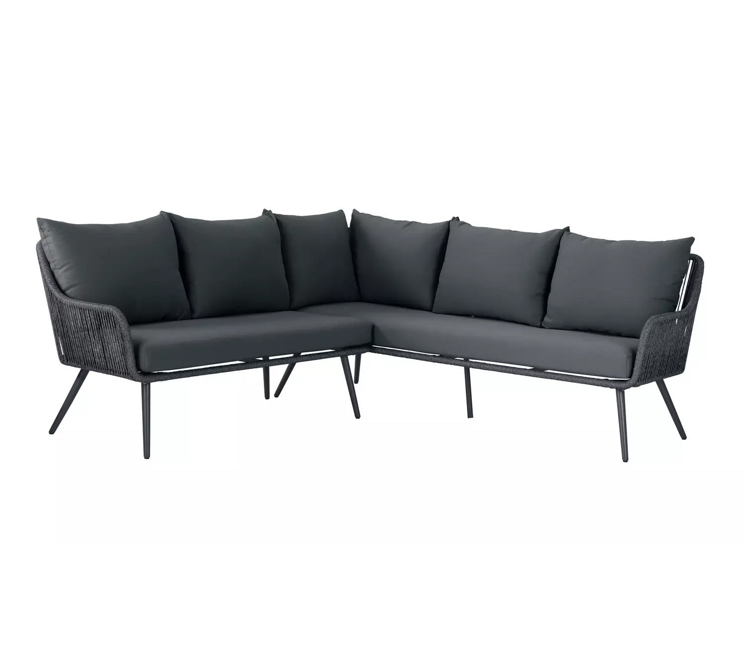 Black Rope L Shape Sofa Set With Table And Black Cushions