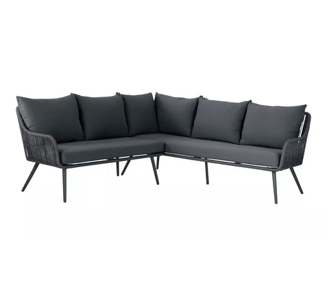 Black Rope L Shape Sofa Set With Table And Black Cushions