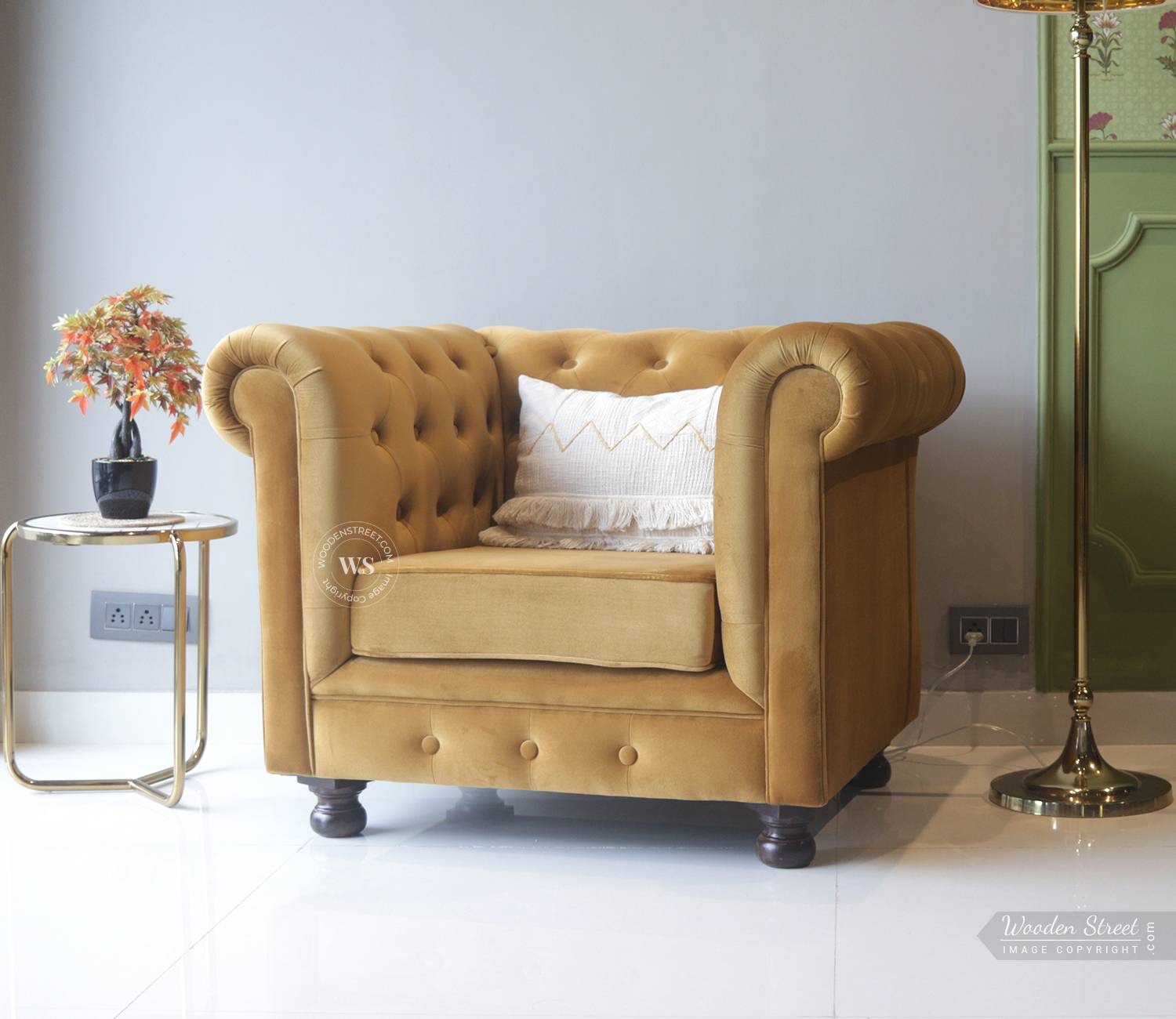 Henry 1 Seater Sofa (Velvet, Chestnut Brown)