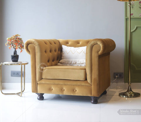 Henry 1 Seater Sofa (Velvet, Chestnut Brown)