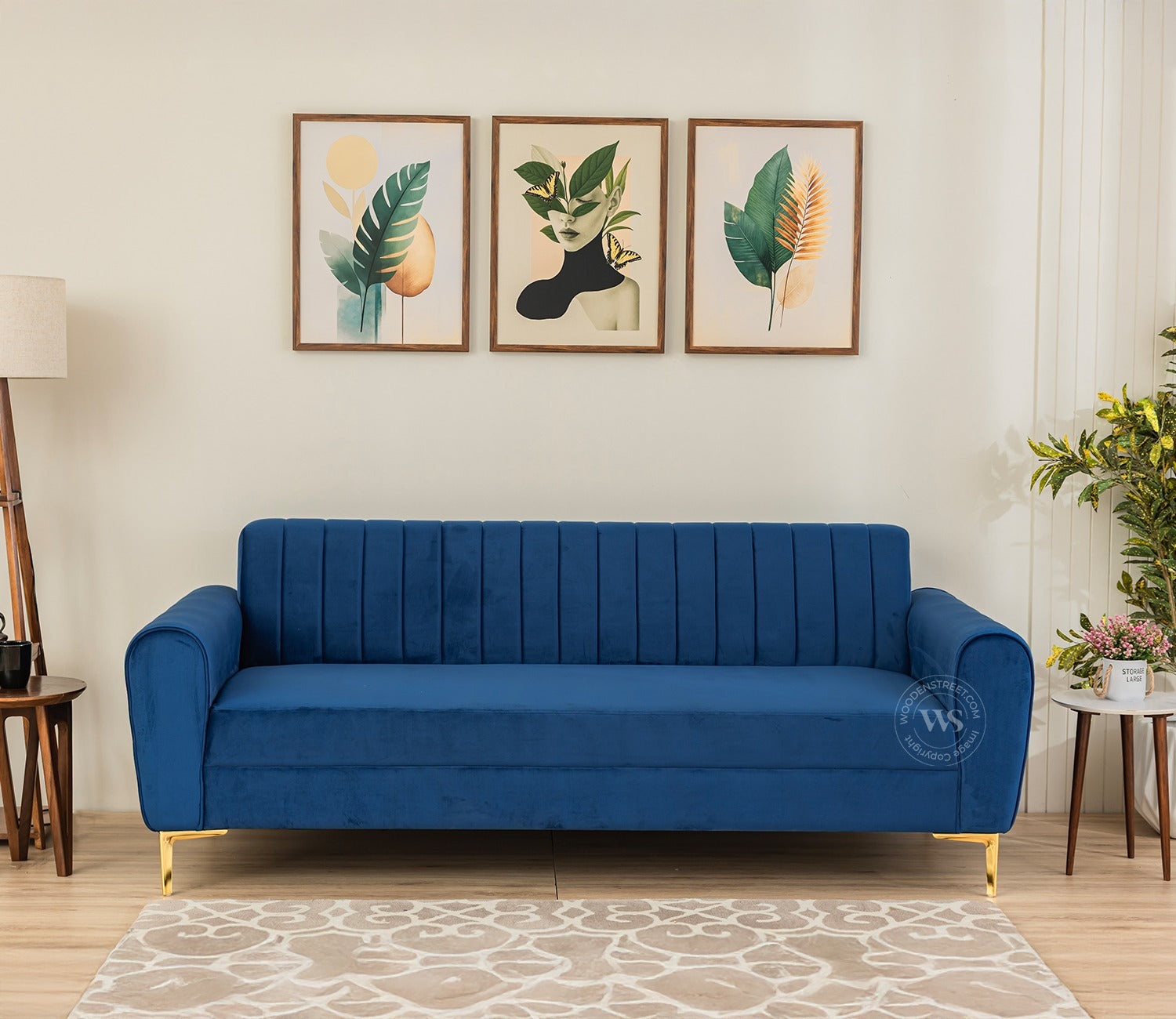 Medusa 3 Seater Fabric Sofa (Velvet, Indigo Blue)