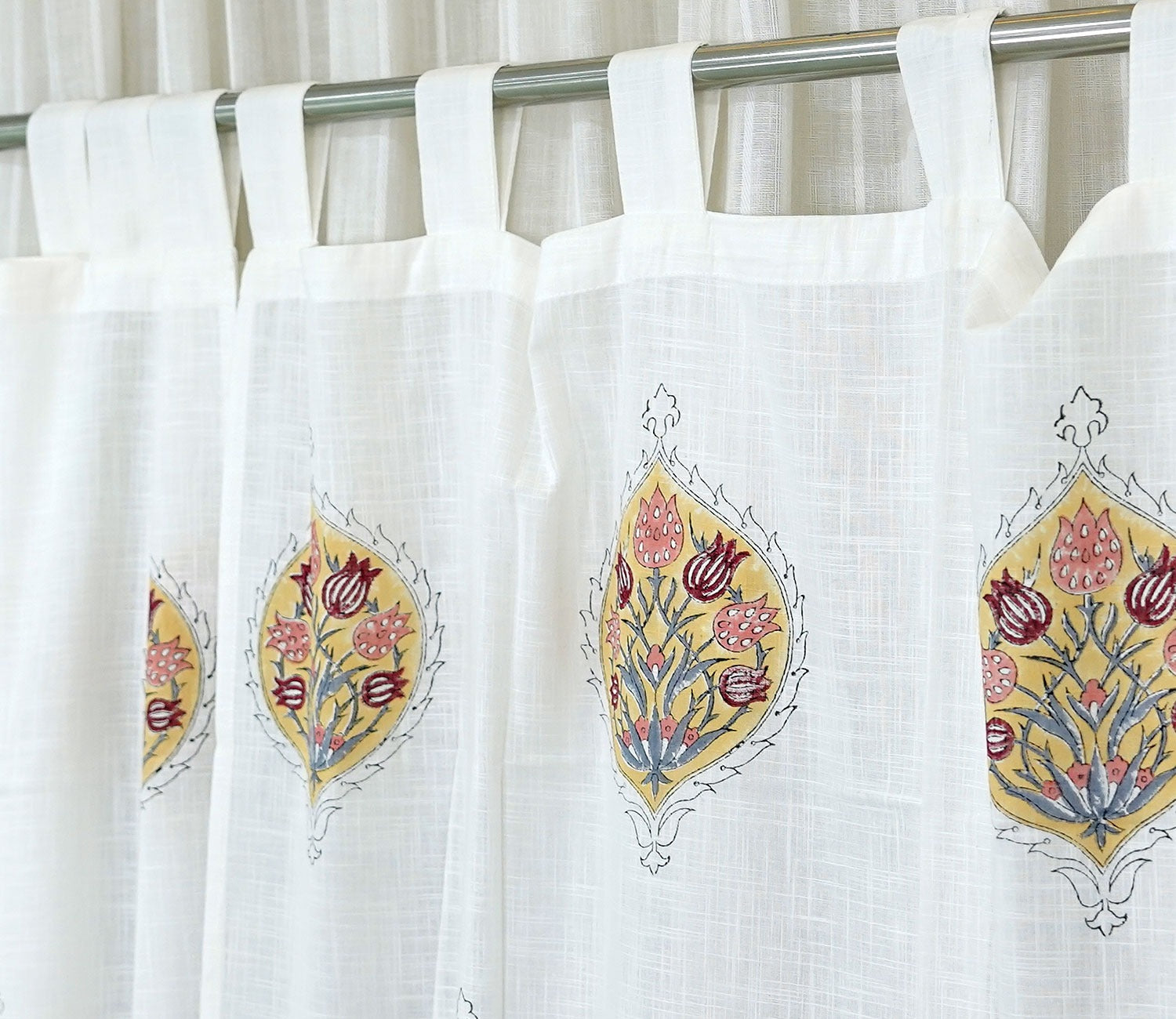 Flower Butah Multicolor 1 Piece Long Door Curtain (White, 9 Feet)