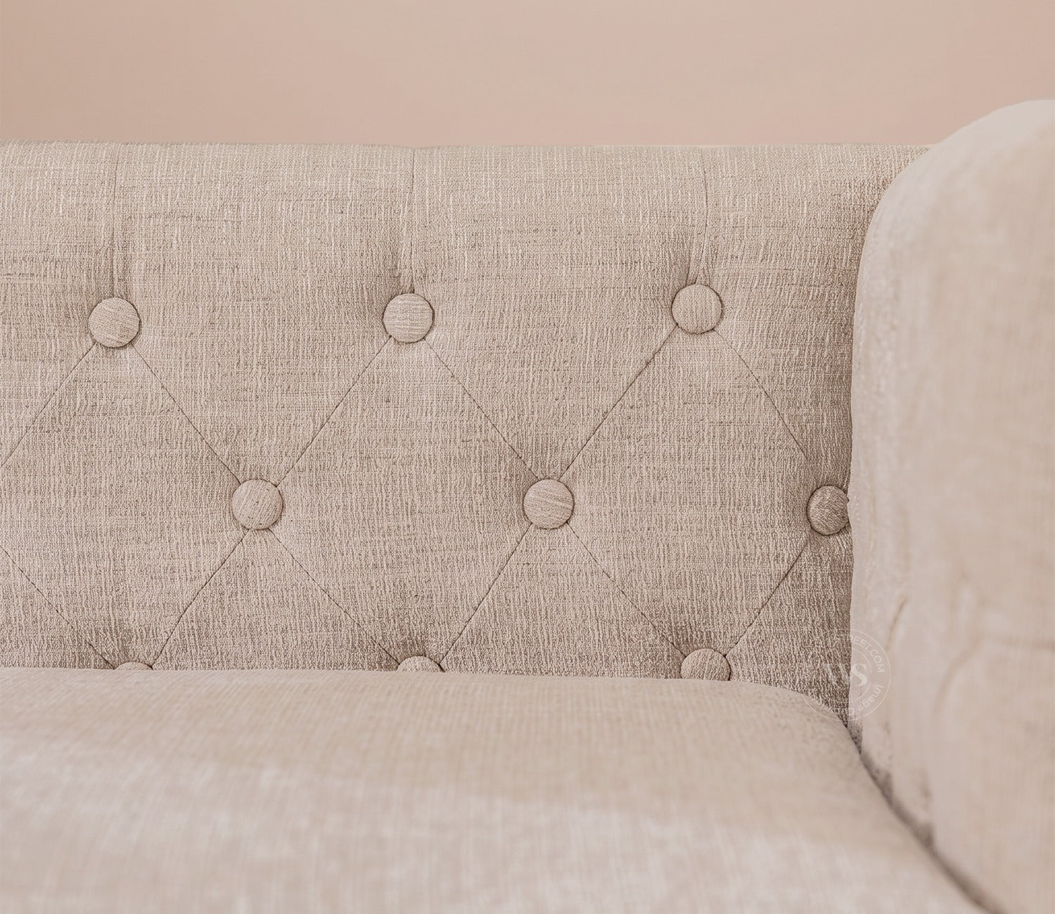 Samvaad 3 Seater Sofa with Cane Accents (Cotton, Jade Ivory)
