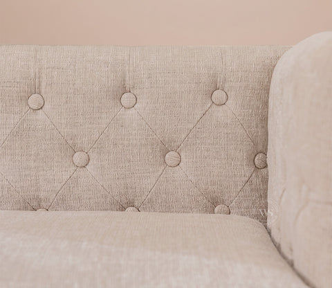 Samvaad 3 Seater Sofa with Cane Accents (Cotton, Jade Ivory)