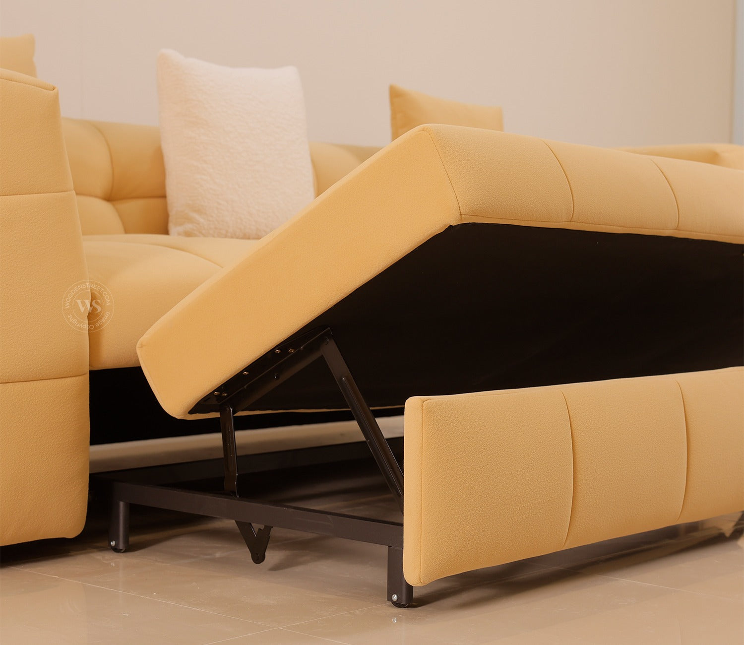 Cinnaro Modern Sofa Cum Bed with Pull Out Conversion and Tufted Design (Yellow)