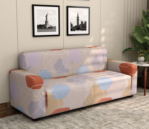 Agnus Modern Abstract Printed Polyester Spandex 3 Seater Sofa Cover (Multi Colour)