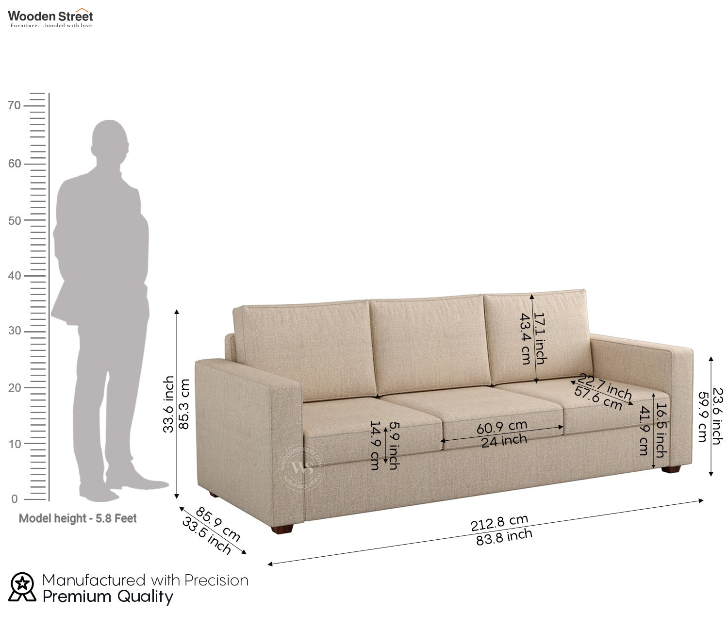 Albus 3+1+1 Seater Fabric Sofa Set (Cotton, Jade Ivory)