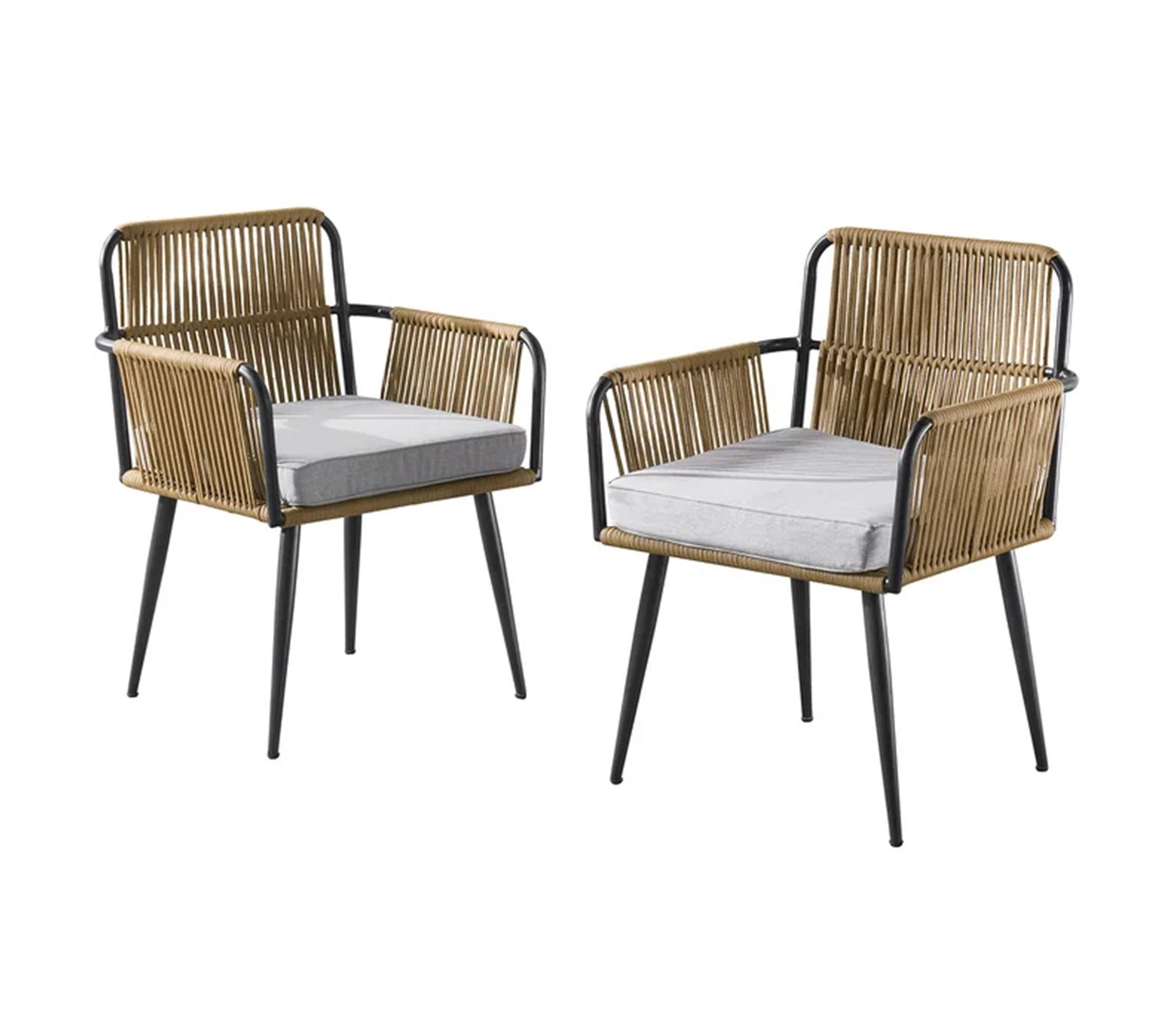 Beige Rope 2 Seater Chair With Table and Cushions Balcony Set
