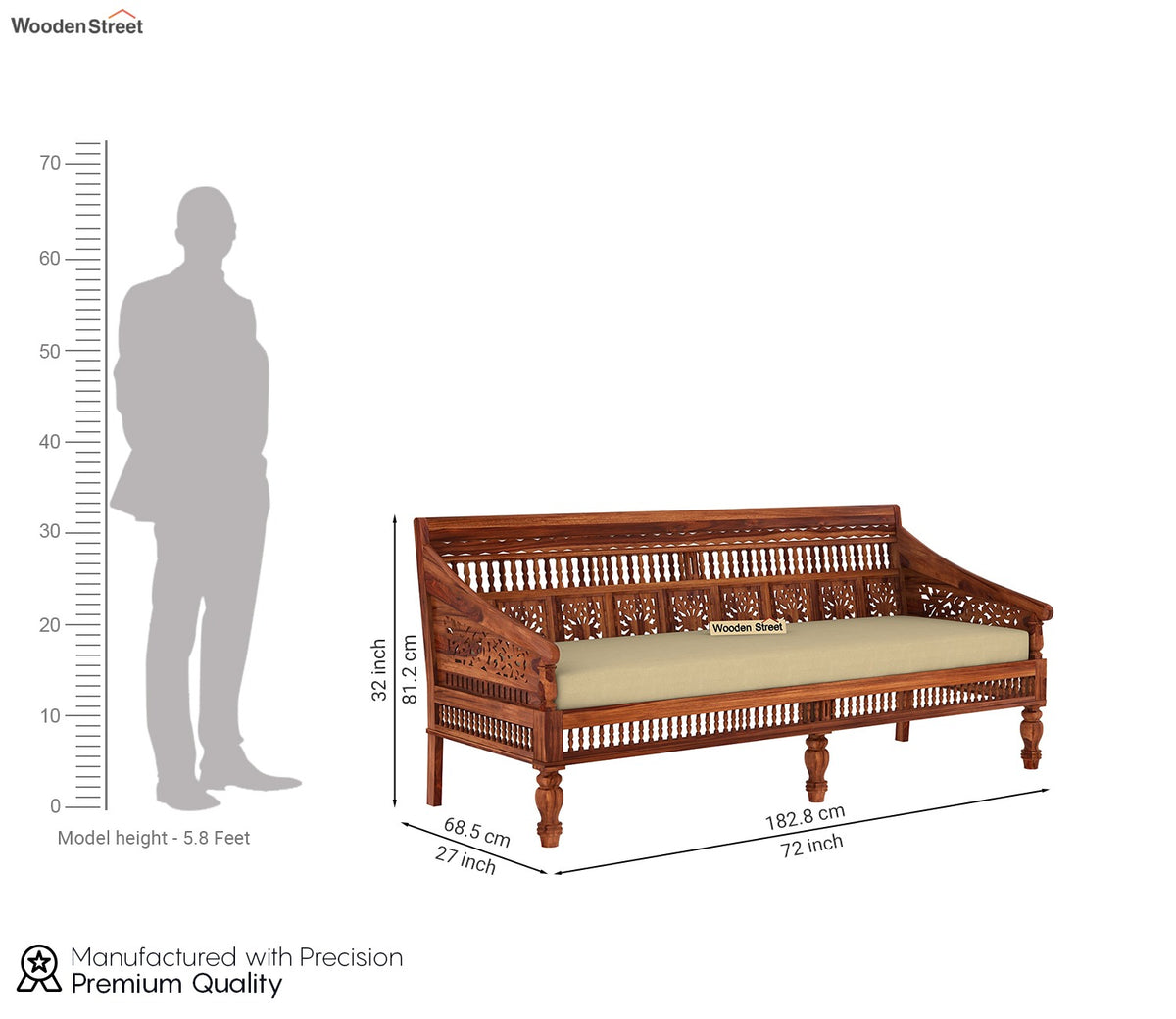 Alanis Wooden Sofa Set (Honey Finish)