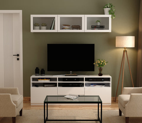 Delfino Engineered Wood Modular TV Unit With Ample Storage | TV Media Console Suitable For Up To 65 Inch TV (White Finish)