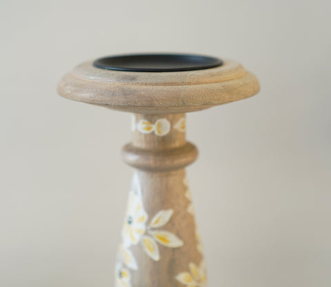 Adiva Floral Hand Painted Wooden Small Pillar Candle Stand