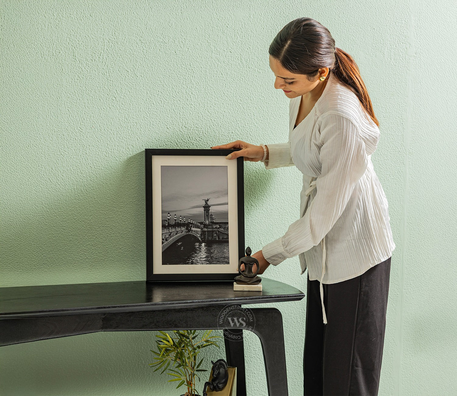 Tudor Premium Mango Wood Double Tier Console Table (Black Finish)